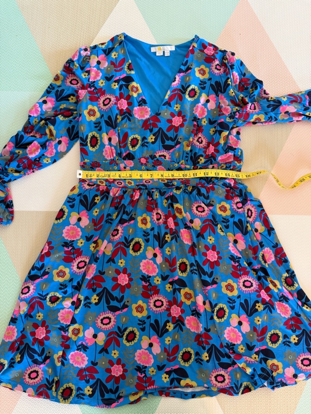 Boden Moroccan Blue Flora Bloom Jersey Mini Tea Dress Size 8 - Picture 6 of 10